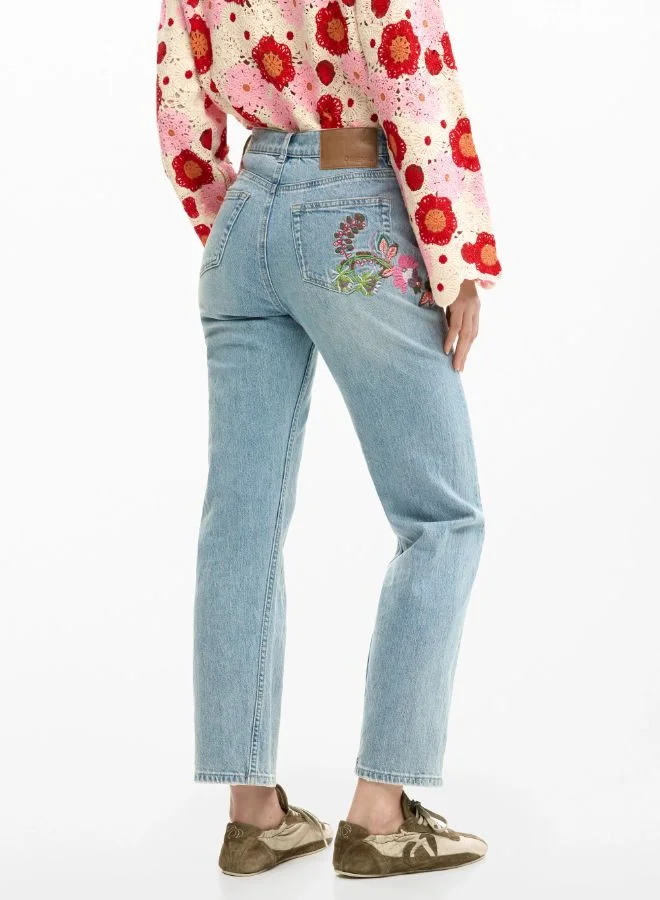 DESIGUAL Blue Straight floral jeans for Women | Best Price UAE